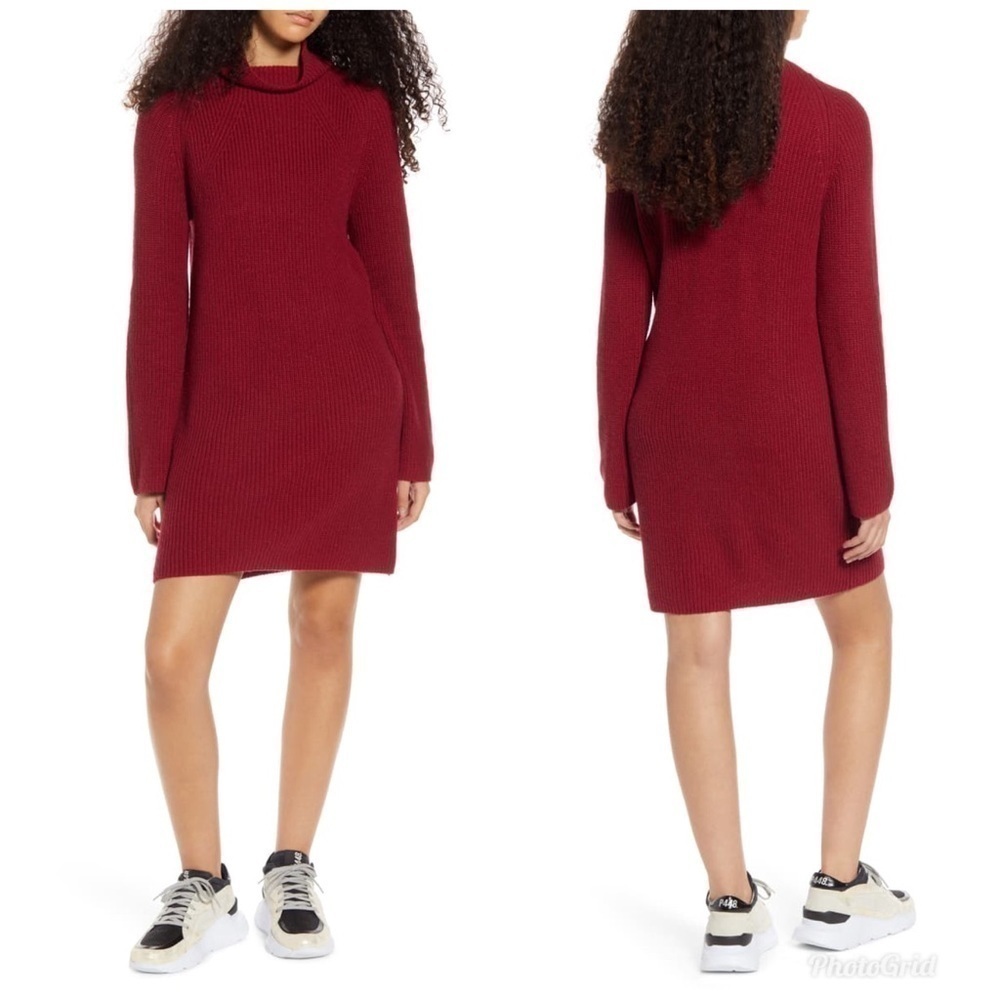 BP Mock Neck Long Sleeve Sweater Dress Red Rumba